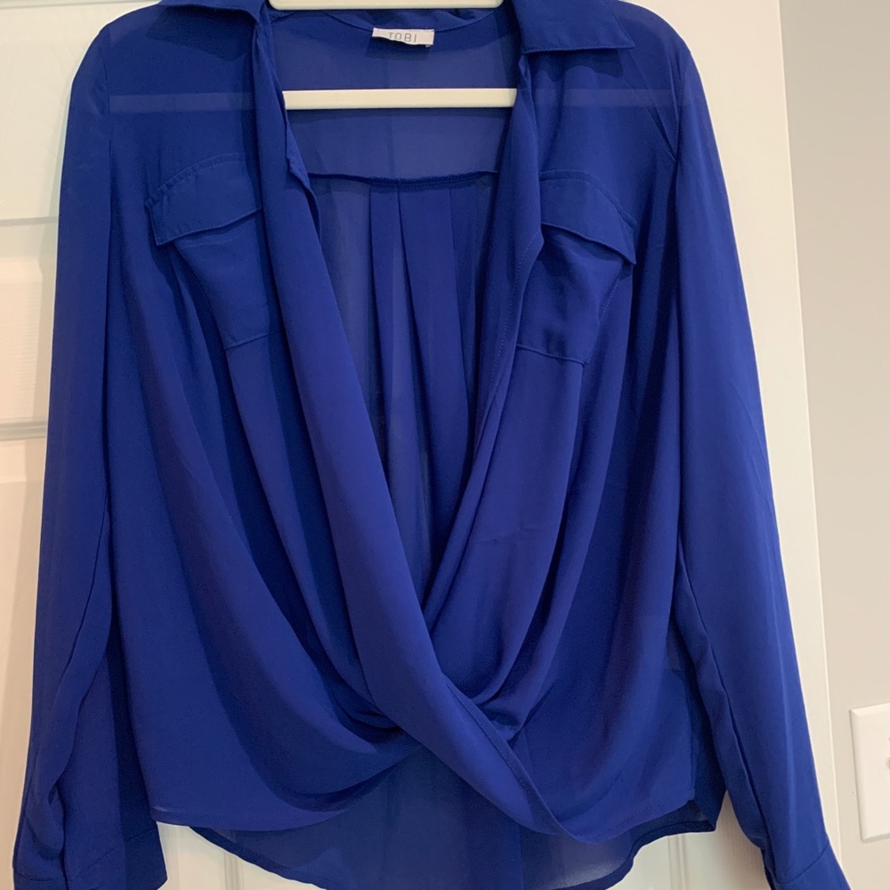 Extreme Low Cut Draped Blouse